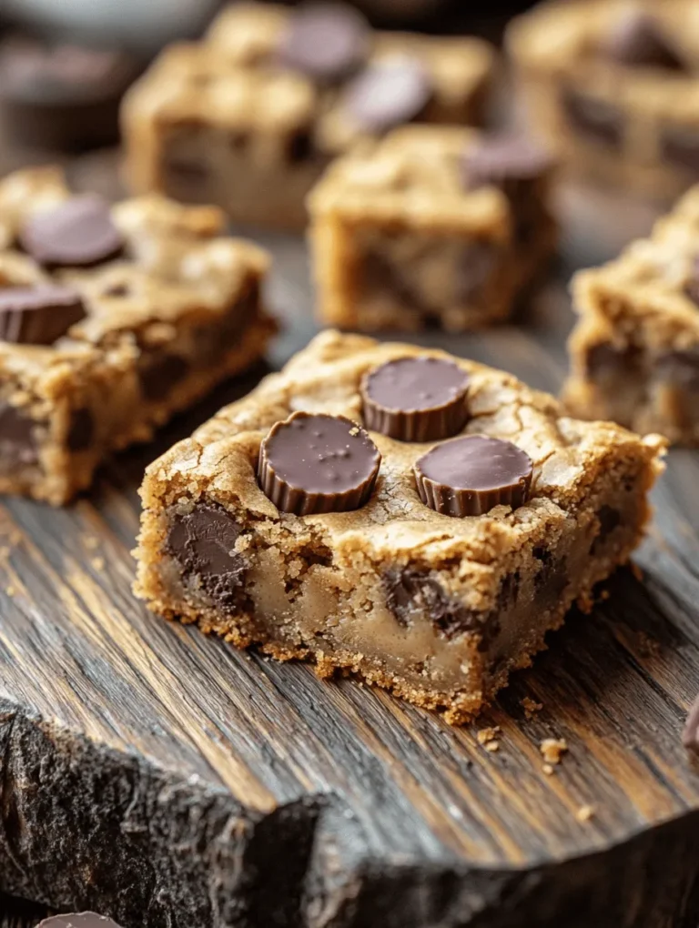 Looking for a dessert that will elevate your sweet tooth to new heights? You're in the right place! These Peanut Butter Cup Gooey Cookie Bars combine the luscious creaminess of peanut butter with rich, melty chocolate, creating a treat that's simply irresistible. Perfect for parties, school lunches, or just a cozy night in, these cookie bars are an all-time favorite that appeals to both kids and adults alike. Get ready to bake your way into a sweet snack paradise!