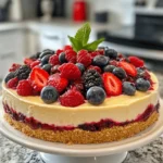 Imagine a creamy, decadent cheesecake layered with vibrant, fresh berries – this Triple Layer Berry Cheesecake Pie is an irresistible dessert that’s perfect for any occasion! With a buttery graham cracker crust, a velvety cream cheese filling, and juicy layers of strawberries, blueberries, and raspberries, it’s a feast for both the eyes and the palate. This vibrant pie is not only mouth-watering but also a celebration of fresh summer flavors. Whether served at a holiday gathering, a birthday party, or just a cozy family dinner, this cheesecake is sure to impress!