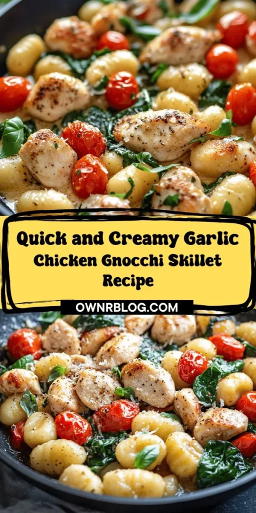 Discover the deliciousness of Garlic Chicken Gnocchi Skillet, a creamy and flavorful dish that can be on your table in just 30 minutes. Perfect for busy weeknights or cozy dinners, this recipe features tender chicken, pillowy potato gnocchi, fresh spinach, and juicy cherry tomatoes, all bathed in a rich garlic cream sauce. Whether you're cooking for family or entertaining guests, this dish is sure to impress. Plus, explore variations and tips to customize it to your taste. Dive into a delightful culinary experience with this easy-to-make comfort food!