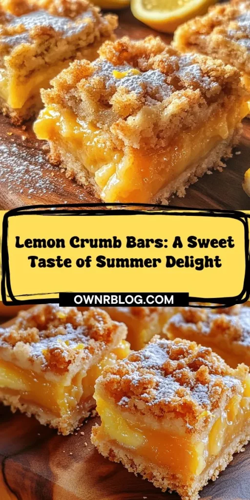 Brighten up your dessert table with these irresistibly delicious Zesty Lemon Crumb Delight Bars! Perfect for summer picnics or cozy gatherings, these bars feature a tangy lemon filling topped with a buttery crumb, creating a delightful contrast in texture. Discover tips on selecting quality ingredients, mastering the baking process, and serving suggestions to make these bars truly shine. Get ready to impress your family and friends with a treat that balances sweetness and tartness effortlessly. Dive into the recipe and bring the sunny flavors to your home!