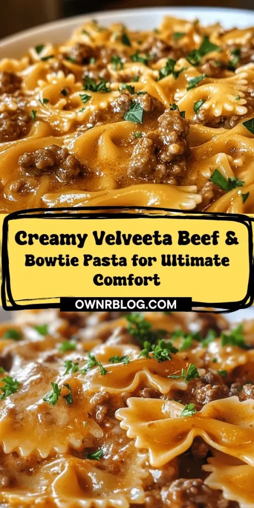 Discover the ultimate comfort food with this Creamy Velveeta Beef & Bowtie Pasta recipe. This simple dish combines tender bowtie pasta with savory ground beef and rich Velveeta cheese for a meal that's both delicious and satisfying. Perfect for busy weeknights, this recipe requires minimal ingredients and effort, making it a hit for families or anyone craving a quick, hearty dinner. Whether you're a seasoned chef or a beginner, you'll appreciate the easy step-by-step instructions and tips for customizing this delightful dish. Dive into this creamy, cheesy goodness and bring a smile to your dining table!