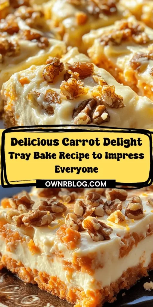 Discover the joy of baking with this Carrot Delight Tray Bake recipe! Combining the natural sweetness of fresh carrots with aromatic spices, this moist and flavorful cake is perfect for any occasion, from family gatherings to cozy afternoons. Simple to make with easy-to-follow instructions, it’s a delightful way to impress your loved ones. Plus, the luscious cream cheese icing adds the perfect finishing touch. Bring a slice of warmth and comfort to your table today with this scrumptious and visually appealing dessert!