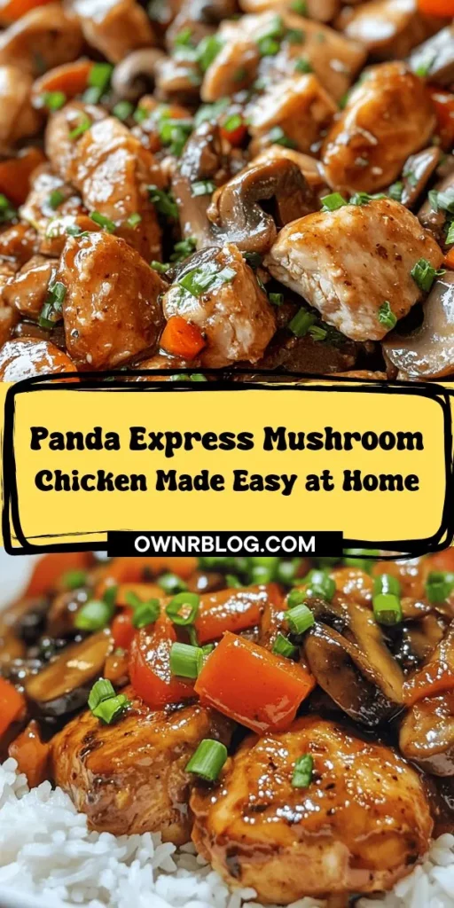 Craving Panda Express? Try this easy copycat Mushroom Chicken recipe right at home! Enjoy tender chicken thighs, earthy mushrooms, vibrant bell peppers, and a savory sauce that captures all the restaurant flavors. Perfect for impressing family or satisfying your takeout cravings. Follow the simple steps and get ready to whip up a delicious meal that's healthier and just as tasty! #MushroomChicken #CopycatRecipe #PandaExpress #HomemadeCooking #EasyRecipes #ComfortFood