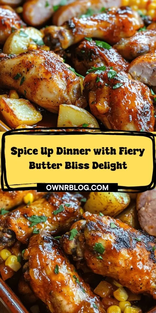 Ignite your taste buds with Fiery Butter Bliss, a mouthwatering dish combining spicy chicken wings, savory smoked sausage, sweet corn, and hearty potatoes. This recipe brings comfort food to new heights with a rich, buttery sauce and a kick of heat. Perfect for family dinners or game day gatherings, it's easy to customize for any palate. Join the culinary adventure and enjoy an unforgettable meal filled with flavor! #ComfortFood #SpicyRecipes #ChickenWings #CulinaryAdventure #DeliciousEats