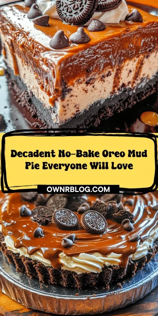 Indulge your sweet tooth with this mouthwatering No-Bake Oreo Mud Pie! This easy recipe features layers of rich chocolate pudding and creamy whipped filling, all nestled in a delicious Oreo crust. Perfect for any occasion, this decadent dessert is a crowd-pleaser that requires no oven time. Impress your friends and family with this simple treat that’s customizable and effortlessly delightful. Get ready to whip up a dessert that everyone will love!