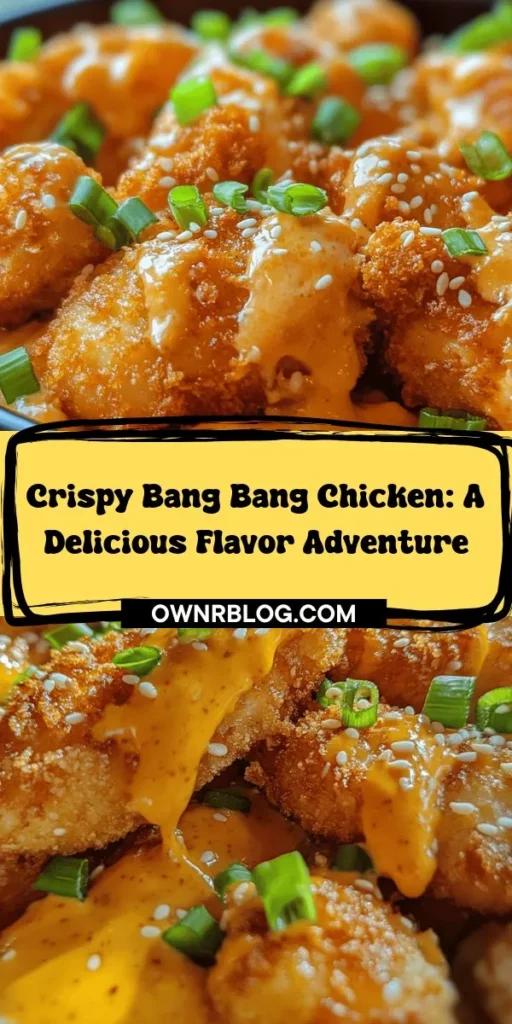 Discover the deliciousness of Crispy Bang Bang Chicken Delight! This easy-to-make dish features tender, juicy chicken covered in a crispy coating and tossed in a zesty Bang Bang sauce. Perfect for appetizers or as a main course, it's a crowd-pleaser for all occasions. With simple ingredients and straightforward steps, you'll wow your guests and family. Try this flavor-packed recipe today! #BangBangChicken #CrispyChicken #Foodie #RecipeIdeas #DinnerInspiration