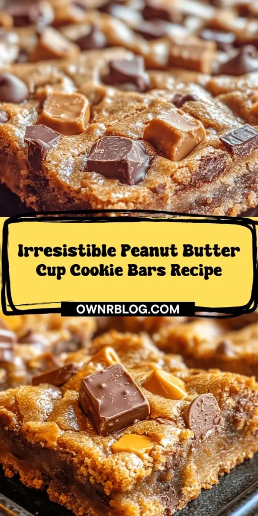 Craving a delicious treat? Try these Peanut Butter Cup Gooey Cookie Bars! With a perfect blend of creamy peanut butter and rich chocolate, these bars are chewy, gooey, and utterly irresistible. They're perfect for any occasion, whether you're having friends over or just need a sweet indulgence. Follow our simple recipe to whip up a batch that will leave everyone asking for more! #PeanutButter #CookieBars #DessertRecipes #Baking #SweetTreats #ChocolateLovers