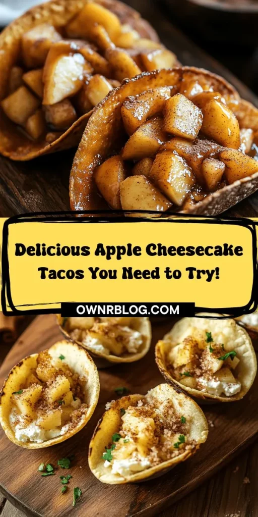 Discover the fun and delicious twist on traditional cheesecake with Apple Cheesecake Tacos! This unique dessert features crispy taco shells filled with creamy cheesecake and topped with warm, spiced apples. Perfect for any occasion, these tacos combine sweet and tangy flavors with delightful textures, making them a crowd-pleaser at parties or family gatherings. Easy to make with simple ingredients, this recipe allows for creative toppings and variations to suit your taste. Indulge in this innovative dessert and impress your guests with a unique culinary experience!