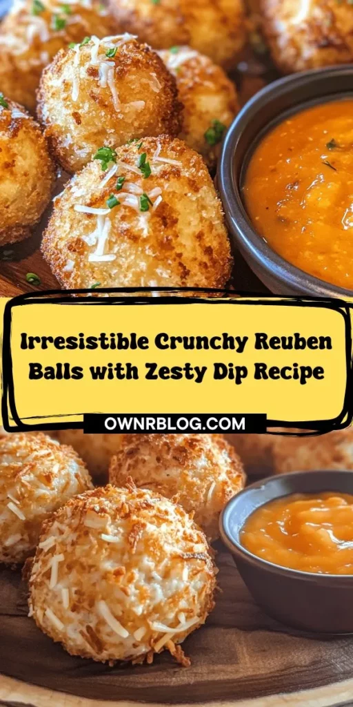 Transform your next gathering with these Crunchy Reuben Balls! A delicious twist on the classic Reuben sandwich, these bite-sized appetizers are packed with corned beef, sauerkraut, Swiss cheese, and a crispy coating. Serve them with a zesty Thousand Island dip for the perfect flavor match. Ideal for parties, game days, or casual snacks, these tasty bites are sure to impress! #ReubenBalls #Appetizers #PartyFood #FingerFood #YummySnacks #CookingJoy