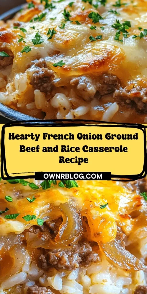 Indulge in the ultimate comfort food with this French Onion Ground Beef and Rice Casserole! Perfect for busy weeknights or cozy weekends, this dish combines rich ground beef, sweet caramelized onions, and creamy Swiss cheese over a bed of fluffy rice. It's easy to prepare and guarantees a hearty, satisfying meal for the whole family. With simple ingredients and step-by-step instructions, you'll create a delicious plate that brings everyone together. Discover the art of casserole cooking and enjoy a warm, inviting dinner that warms both the heart and home!