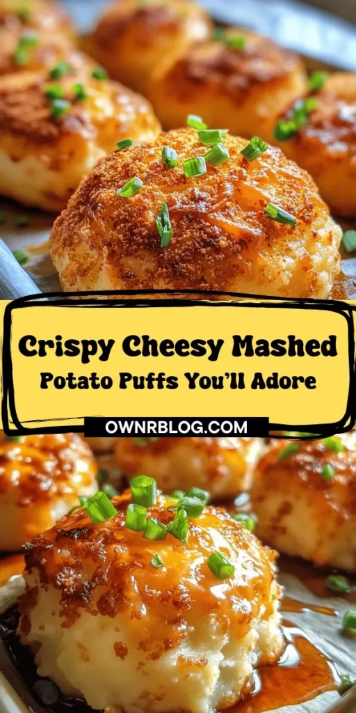 Transform your leftover mashed potatoes into a delicious snack with Cheesy Mashed Potato Puffs! These bite-sized treats are crispy on the outside and loaded with gooey cheddar and parmesan on the inside. Perfect as appetizers, side dishes, or late-night snacks, they bring comfort food to a whole new level. Easy to make and customizable with your favorite ingredients, they are sure to please any crowd! #CheesyMashedPotatoPuffs #ComfortFood #Appetizers #RecipeIdeas #PotatoPuffs #FoodieFun #SnackTime