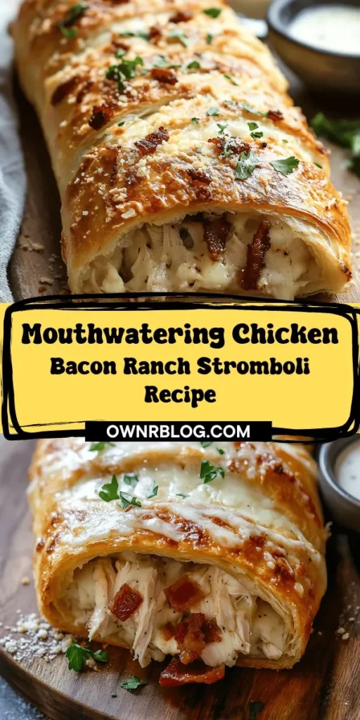 Discover the ultimate comfort food with this Chicken Bacon Ranch Stromboli! This mouthwatering dish brings together tender chicken, crispy bacon, and creamy ranch dressing, all wrapped in a golden-brown crust. Perfect for family dinners, game day snacks, or parties, each slice offers a warm, cheesy delight. With endless variations to adapt to your tastes, this Stromboli is not just a meal; it's a delicious experience that will impress everyone at the table. Ready to create your own tasty twist on this Italian-American classic? Check out the recipe now!