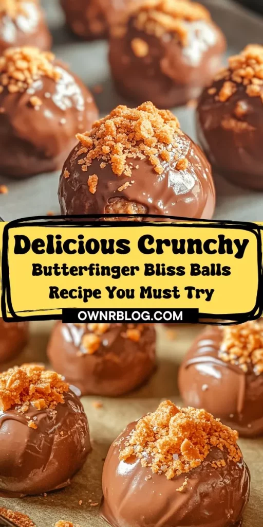 Discover the ultimate sweet treat with this Crunchy Butterfinger Bliss Balls recipe! These no-bake delights combine creamy peanut butter, crunchy Butterfinger bars, and a rich chocolate coating for a mouthwatering experience. Perfect for satisfying your cravings or impressing friends at gatherings, these bite-sized snacks are easy to make and customize. Whether you’re enjoying them yourself or sharing with others, these Bliss Balls are sure to bring joy to any occasion. Gather your ingredients and indulge in a moment of delicious bliss!