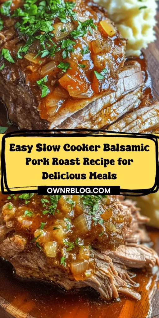 Discover the irresistible flavors of Slow Cooker Balsamic Pork Roast, a simple yet impressive dish for any occasion! This recipe features succulent pork marinated in a tangy balsamic sauce, resulting in melt-in-your-mouth perfection. Ideal for busy weeknights or special family gatherings, serve it over creamy mashed potatoes or with seasonal veggies for a complete meal. Enjoy deliciousness with minimal effort! #SlowCooker #PorkRoast #ComfortFood #DeliciousDinner #EasyRecipes