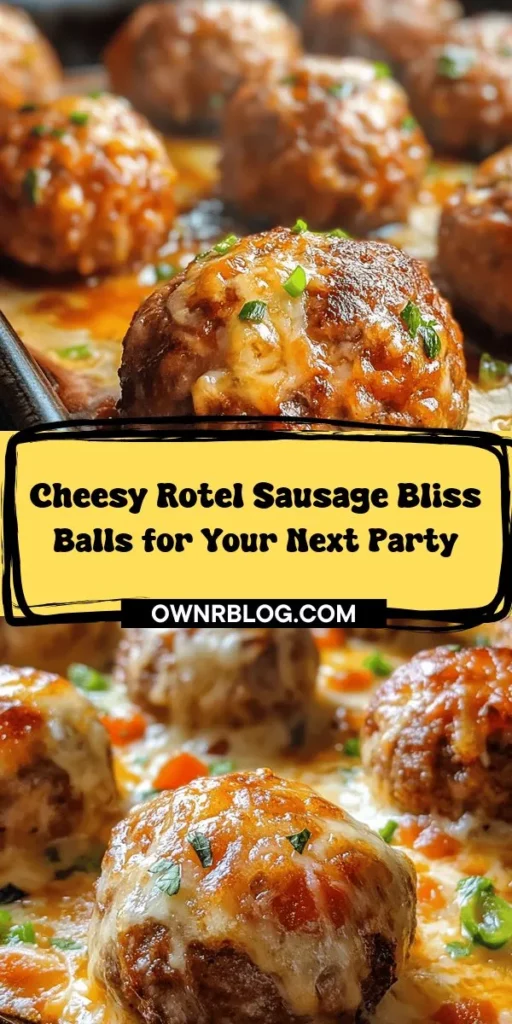 Discover the ultimate crowd-pleaser with Cheesy Rotel Sausage Bliss Balls! These savory bites blend breakfast sausage, creamy cheese, and zesty Rotel tomatoes for a delicious appetizer perfect for any gathering. Easy to make with ingredients like cheddar and biscuit mix, they’re a hit on game day or at parties. Impress your guests with these irresistible snacks that are sure to have everyone asking for the recipe! #Appetizer #SausageBalls #PartyFood #SnackTime #CheesyGoodness #Foodie