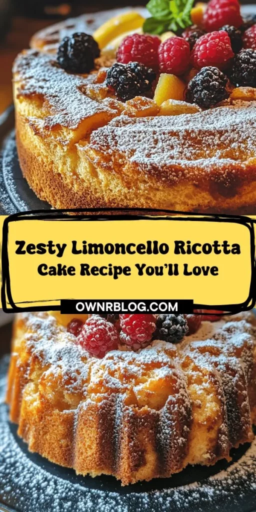 Indulge in the refreshing flavors of Italy with a Limoncello Ricotta Cake! This delightful dessert blends zesty limoncello with creamy ricotta, creating a moist and flavorful treat perfect for any occasion. Easy to make and beautifully presented, it pairs wonderfully with coffee or tea. Perfect for gatherings or a special treat, this cake is sure to impress. Try it today and bring a taste of Italy to your table! #LimoncelloCake #ItalianDesserts #BakingJoy #DessertRecipes #CakeLovers #SweetTreats