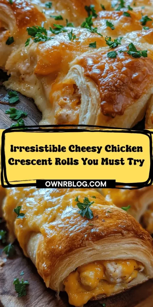 Indulge in the irresistible flavor of Cheesy Chicken Crescent Rolls! This recipe combines savory chicken, creamy cheese, and flaky crescent dough for a satisfying dish perfect for appetizers or quick dinners. Customize the filling to suit your taste, and enjoy the delightful aroma as they bake! Ideal for entertaining or family meals. Discover step-by-step instructions and tips for perfecting this tasty treat. #CheesyChickenCrescentRolls #EasyRecipes #ComfortFood #CookingAtHome #YummyFood #DinnerIdeas