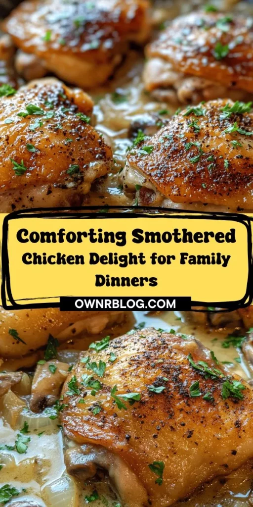 Discover the ultimate comfort food with this Smothered Chicken Delight recipe! Perfect for family dinners or gatherings, this dish features tender chicken enveloped in a creamy, flavorful sauce that will warm your heart. With easy-to-follow steps and wholesome ingredients, it’s a guaranteed hit even with picky eaters. Serve it over rice or mashed potatoes to soak up every bit of the delicious sauce. Bring your loved ones together and create cherished memories with this savory meal. Check out the full recipe and enjoy a taste of nostalgia!