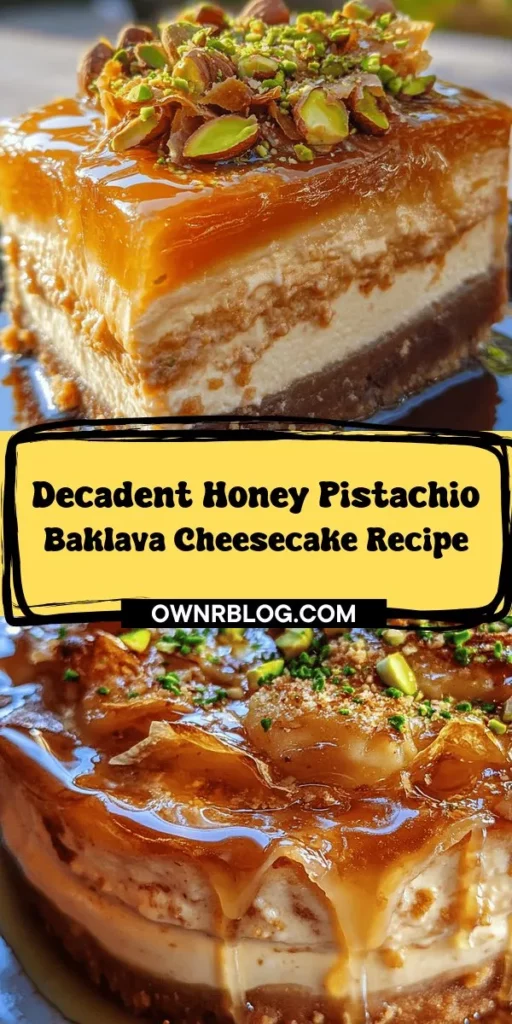 Treat yourself to the ultimate indulgence with our Honey Pistachio Baklava Cheesecake! This heavenly dessert combines the creamy goodness of cheesecake with flaky baklava layers, all topped with crunchy pistachios and drizzled with honey. Perfect for any occasion, this unique recipe will wow your guests and satisfy your sweet cravings. Dive into the delightful process of making this showstopper today! #Cheesecake #Baklava #Dessert #SweetTreats #Pistachio #BakingInspiration