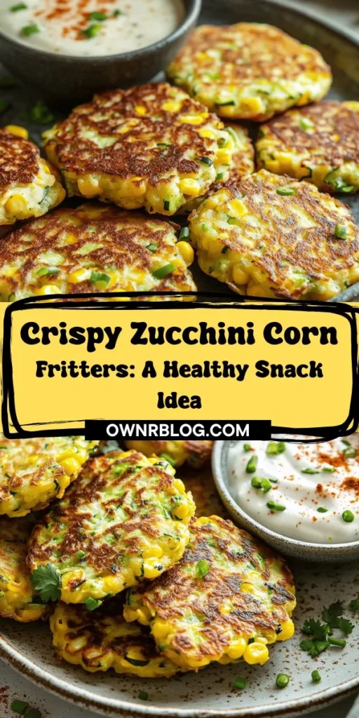 Looking for a delicious and healthy snack? Try these Zucchini Corn Fritters that are crispy on the outside and tender on the inside! Packed with nutritious zucchini and sweet corn, they’re easy to make and perfect for any occasion. With a blend of flavorful seasonings and customizable options, these fritters are a great way to sneak more veggies into your meals. Serve them with your favorite dipping sauce for a tasty treat that satisfies cravings without the guilt. Check out the step-by-step guide to whip up these delectable fritters today!