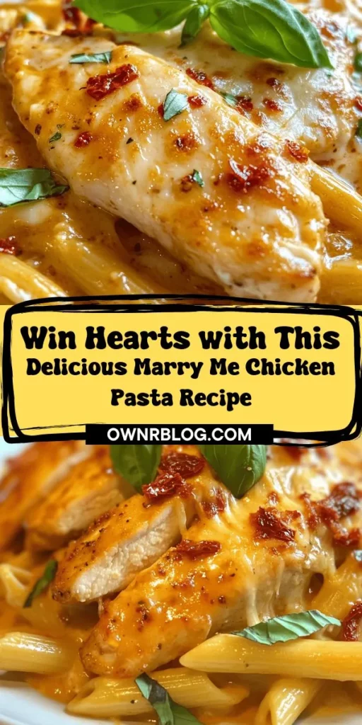 Impress your loved ones with Marry Me Chicken Pasta, a delightful dish that combines tender chicken, creamy sauce, and sun-dried tomatoes. Perfect for romantic dinners or cozy family meals, this recipe is all about creating memorable moments through food. With simple ingredients and easy step-by-step instructions, you can whip up a delicious meal that captivates hearts. Cook with love and enjoy every bite! #MarryMeChicken #PastaRecipe #EasyCooking #Foodie #RomanticDinner #CookingWithLove