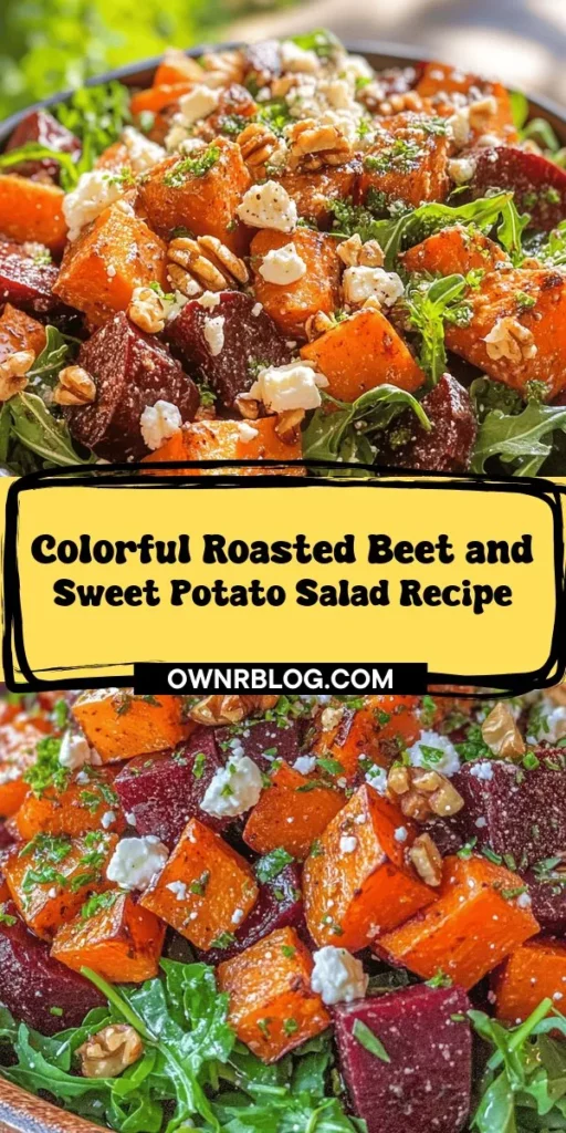 Brighten up your meals with this Vibrant Roasted Beet and Sweet Potato Salad topped with creamy feta and crunchy walnuts! Packed with nutrients and bursting with color, this salad is perfect as a side or a main dish. The earthy sweetness of roasted beets pairs beautifully with the natural sweetness of sweet potatoes, while feta adds richness and walnuts bring a satisfying crunch. Try it today for a delicious and healthy addition to your culinary repertoire! #SaladRecipe #HealthyEating #Beets #SweetPotatoes #FetaCheese #HealthySalad #FoodArt #Yummy