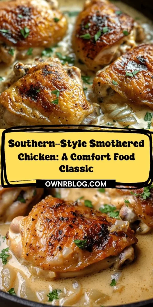 Discover the heartwarming flavors of Southern-Style Smothered Chicken Delight, a comforting dish that captures the essence of Southern cuisine. This recipe features juicy chicken enveloped in a rich and velvety gravy, perfect for cozy family dinners or gatherings. Enhance your meal with fluffy rice or creamy mashed potatoes to soak up every drop of delicious sauce. Learn about the origins, key ingredients, and preparation steps that come together to create this culinary masterpiece that will surely become a favorite in your home. Experience the warmth of tradition and flavor with each delightful bite!