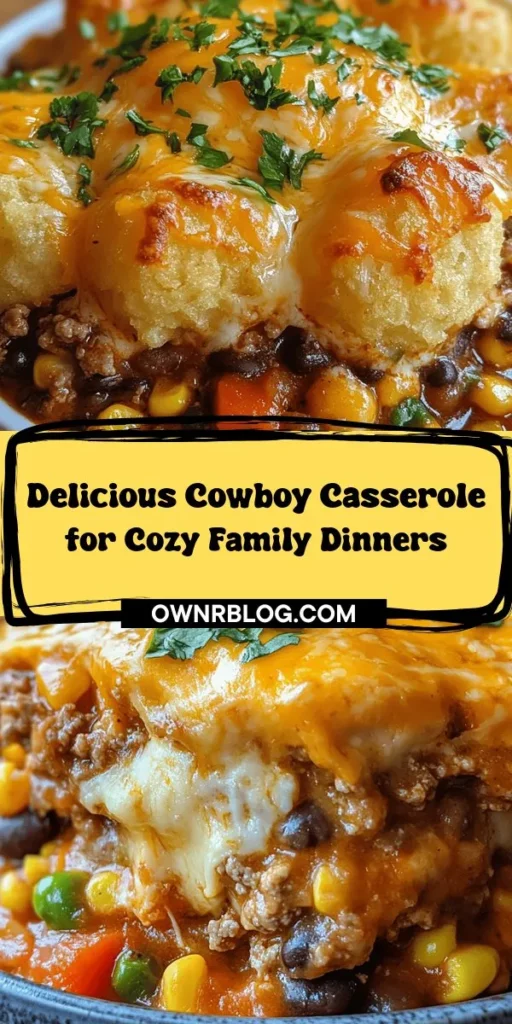 Warm up your dinner routine with a Hearty Slow Cooker Cowboy Casserole! This dish combines savory ground beef, vibrant veggies, and crispy tater tots, all cooked effortlessly in your slow cooker. Perfect for busy days, it’s a comforting meal that's easy to prepare. Customize it to your taste with various meats, cheese, or spice levels. Enjoy the rich flavors that bring family and friends together. Try it tonight! #SlowCookerRecipes #CowboyCasserole #ComfortFood #FamilyDinner #EasyMeals #RecipesToTry