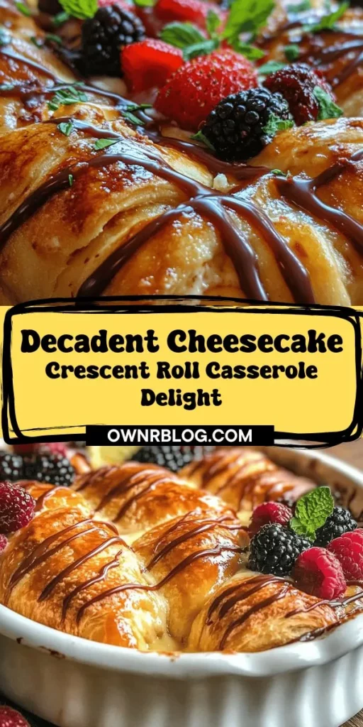 Indulge in a deliciously unique twist on dessert with this Cheesecake Crescent Rolls Casserole! Combining the creamy richness of cheesecake with the flaky goodness of crescent roll dough, this easy-to-make casserole is a show-stopping treat for any gathering. Perfect for family dinners or potlucks, it's a delightful blend of textures and flavors that will satisfy any sweet tooth. Top it with fresh berries or a drizzle of chocolate for an extra touch of decadence. Discover how to create this scrumptious dish and impress your friends and family with minimal effort!