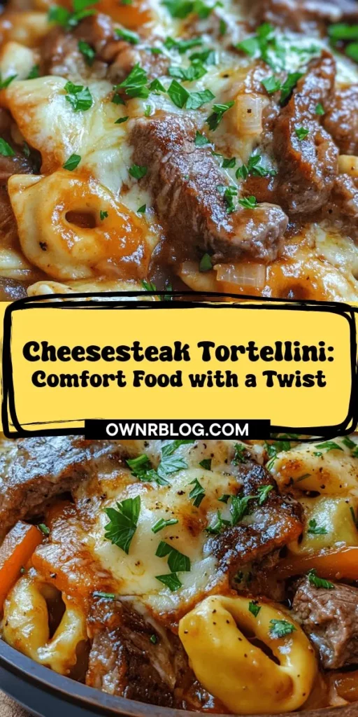 Indulge in the ultimate comfort food with this Cheesesteak Tortellini in Rich Provolone Sauce! This delightful dish combines tender tortellini with succulent ribeye steak, sautéed bell peppers, and onions enveloped in a creamy, cheesy sauce. Perfect for family dinners or special occasions, it offers the rich flavors of a classic cheesesteak in a new, satisfying way. Try it tonight! #CheesesteakTortellini #ComfortFood #PastaRecipes #EasyDinner #FamilyMeals #ProvoloneSauce #Foodie