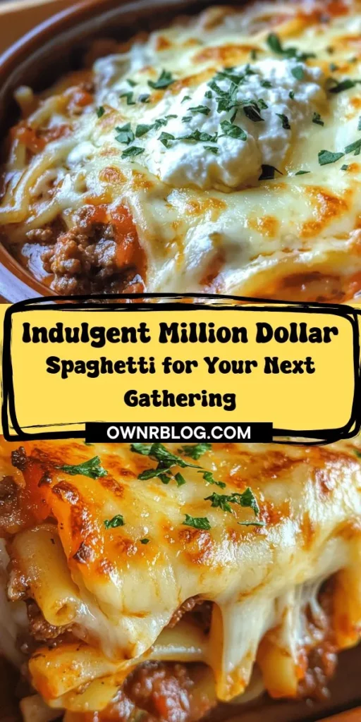 Discover the comfort of Million Dollar Spaghetti! This crowd-pleaser features layers of tender spaghetti, rich meat sauce, and gooey cheese, making it perfect for family gatherings or cozy nights in. Easy to prepare and adaptable for various tastes, this recipe is a delicious way to bring loved ones together. Get ready to impress with this indulgent dish that’s as enjoyable to make as it is to eat! #MillionDollarSpaghetti #ComfortFood #PastaLove #DinnerIdeas #FamilyMeals