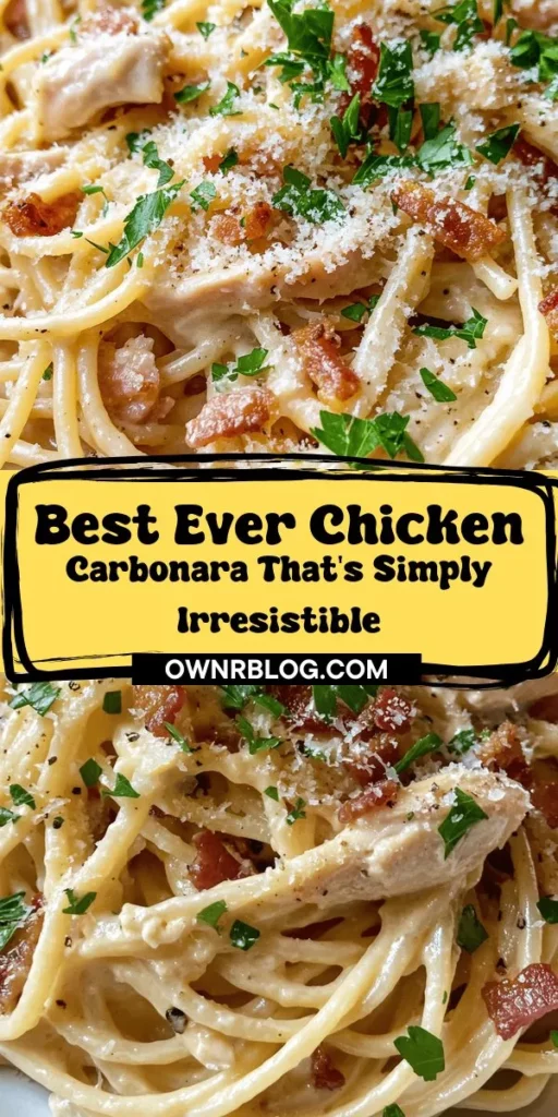 Discover the ultimate comfort food with our Best-Ever Chicken Carbonara recipe! This mouthwatering Italian classic features tender chicken and a creamy sauce that clings to your favorite pasta. Perfect for family dinners or casual gatherings, it's easy to make and packed with flavor. Dive into the rich history and versatility of carbonara while creating a dish that will impress your guests and satisfy your cravings. Whether you stick to traditional ingredients or add your own twist, this delicious recipe is sure to become a favorite in your kitchen. Get ready to enjoy a bowl of creamy goodness!