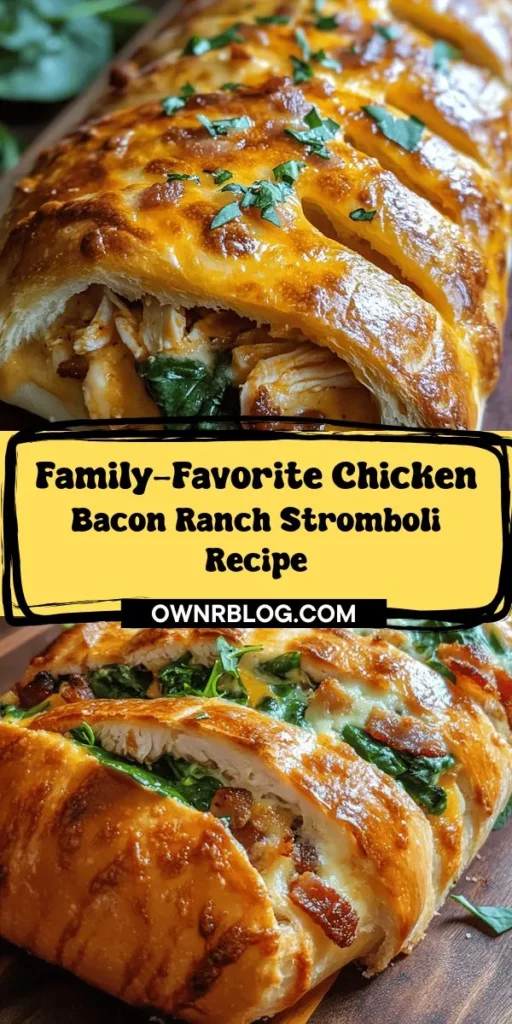 Looking for a delicious and easy meal that the whole family will love? Try this Chicken Bacon Ranch Stromboli! Packed with savory chicken, crispy bacon, and creamy ranch dressing, all wrapped in flaky pizza dough, it's perfect for weeknight dinners or casual gatherings. Simple to prepare and customizable to your taste, this dish is sure to impress. Discover how to make this flavorful delight today! #Stromboli #FamilyDinner #ChickenBaconRanch #EasyRecipes #ComfortFood