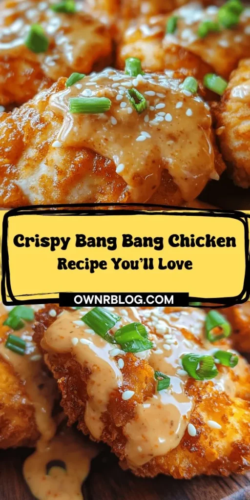 Craving a crispy, creamy delight? Try this Bang Bang Chicken recipe! Juicy, breaded chicken is fried to golden perfection and tossed in a flavorful sauce made from mayonnaise, sweet chili, and sriracha. Perfect for impressing family and friends, this dish is simple to make and utterly delicious. Customize it with your favorite sides or spice levels for a meal everyone will love! #BangBangChicken #Recipe #Cooking #Delicious #FoodLovers #DinnerInspo #Yum