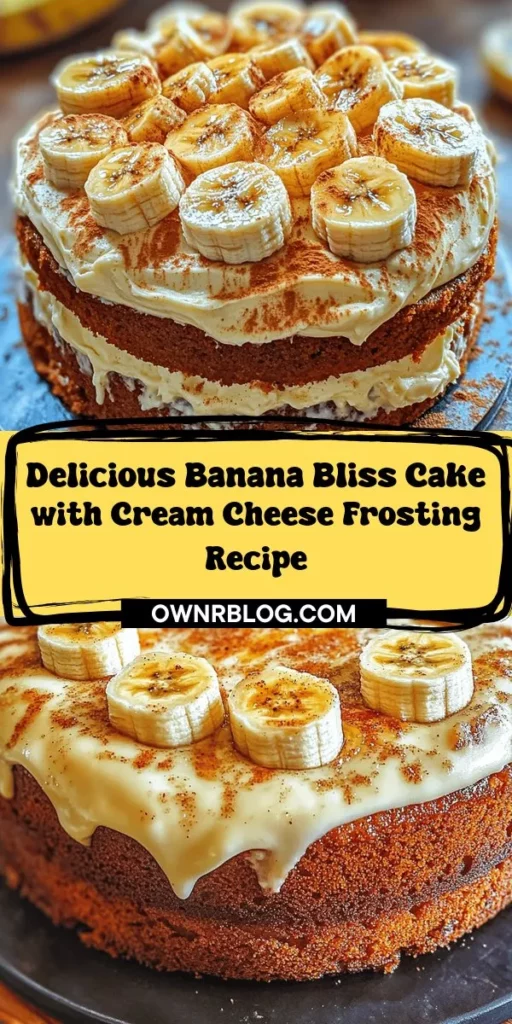 Indulge in the delightful flavors of Banana Bliss Cake topped with creamy, tangy cream cheese frosting. This moist and flavorful cake is perfect for any occasion, from birthdays to cozy family gatherings. Made with ripe bananas, rich butter, and a splash of buttermilk, each bite is a sweet reminder of home-cooked goodness. Elevate your dessert game and share the joy of this easy-to-make treat! #BananaBlissCake #CreamCheeseFrosting #BakingJoy #DeliciousDesserts