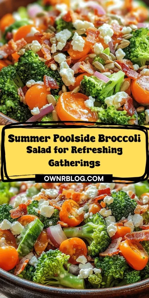 Cool off this summer with a refreshing Poolside Broccoli Salad that's both vibrant and nutritious! Perfect for any outdoor gathering, this salad combines crunchy broccoli, juicy cherry tomatoes, zesty red onion, and creamy feta, all tossed in a delicious dressing. Whether you're by the pool or at a picnic, this salad is a hit with its easy prep and healthy ingredients. Dive into summer flavors today! #SummerSalad #HealthyEating #PoolsideVibes #BroccoliSalad #EasyRecipes