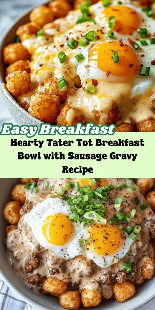 Start your day off right with a delicious Tater Tot Breakfast Bowl featuring savory sausage gravy, crispy tater tots, and perfectly cooked eggs. This hearty meal combines textures and flavors for a comforting breakfast experience that's customizable to your liking. With easy-to-follow steps and essential ingredients, you can whip up this satisfying dish in no time. Perfect for busy mornings or leisurely brunches, this breakfast bowl is sure to be a crowd-pleaser. Discover the joy of tater tots reimagined in this delightful recipe!