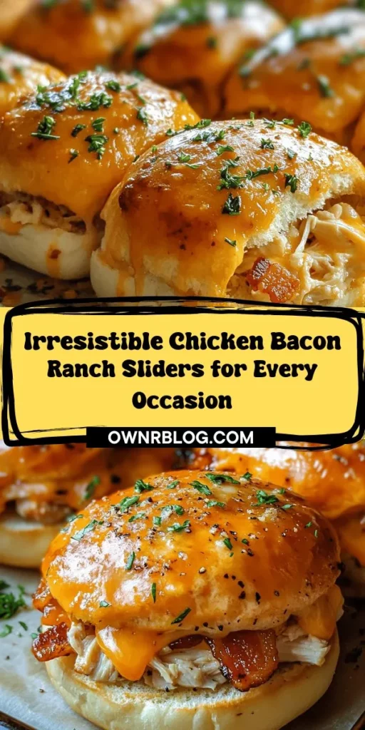 Looking for a delicious, crowd-pleasing dish? Try these Chicken Bacon Ranch Sliders! This irresistible combo of tender shredded chicken, crispy bacon, creamy ranch, and melted cheddar cheese on soft slider buns is perfect for any occasion—from game nights to family dinners. Easy to make and customizable, these sliders will become a favorite in your recipe collection. Dive into this flavor-packed delight today! #ChickenBaconRanch #Sliders #EasyRecipes #Appetizers #PartyFood #ComfortFood