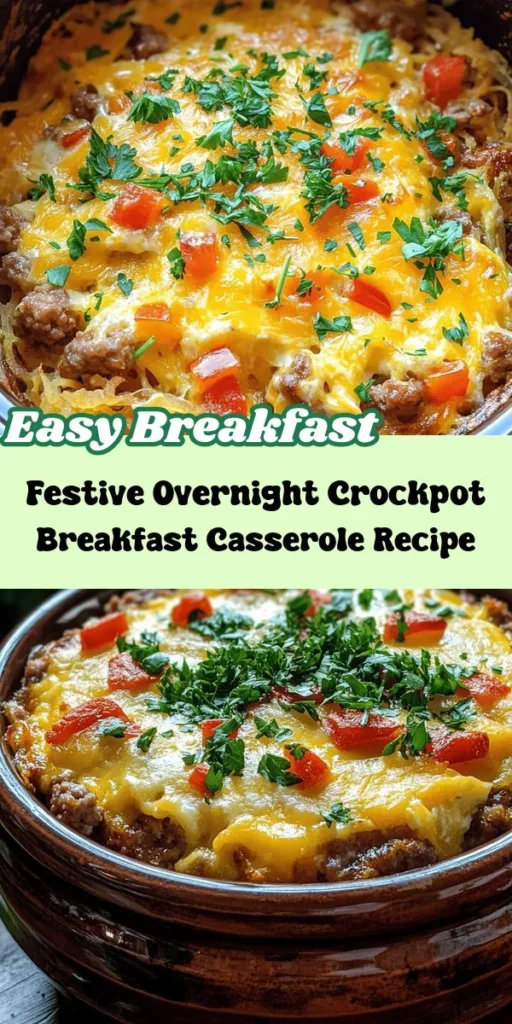 Celebrate the holiday season with this mouthwatering Overnight Crockpot Christmas Breakfast Casserole! Perfect for busy mornings, this delicious dish combines hearty ingredients like breakfast sausage, eggs, hash browns, and cheddar cheese, all cooked to perfection in your crockpot. Prepare it the night before and wake up to a warm, inviting breakfast that will bring family and friends together. It's versatile too, accommodating various dietary preferences, making it a festive favorite for any gathering. Discover the joy of hassle-free holiday breakfasts with this delightful casserole!