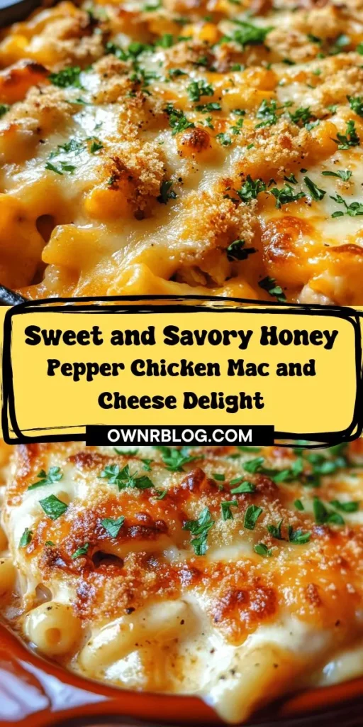 Discover the ultimate comfort food with this Honey Pepper Chicken Mac and Cheese recipe! Combining creamy mac and cheese with savory shredded chicken and a touch of sweetness from honey, this dish is a delightful twist on a classic favorite. Perfect for family dinners or casual gatherings, it's easy to make with readily available ingredients. The sweet and spicy flavor profile is sure to impress, while the cheesy goodness envelops every bite. Whether you’re a cooking pro or a beginner, this dish will satisfy everyone's cravings and make your meals extra special. Give it a try and experience comfort food like never before!