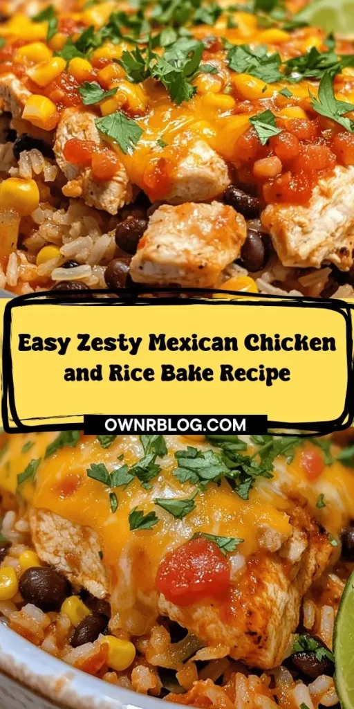 Discover the deliciousness of Zesty Mexican Chicken and Rice Bake! This vibrant all-in-one meal is packed with bold flavors and nutritious ingredients like chicken, black beans, and colorful veggies. Perfect for families and meal prep, it’s easy to make and filled with comforting goodness. Customize it to suit your taste, whether you want it spicy or vegetarian. Enjoy a taste of Mexico any night of the week! #MexicanCuisine #ChickenAndRice #HealthyRecipes #MealPrep #ComfortFood #CookingAtHome