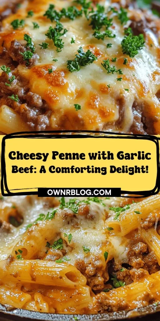 Indulge in the ultimate comfort food with this Cheesy Penne with Garlic Butter Ground Beef recipe! A delicious blend of penne pasta, savory ground beef, and melty cheeses creates a satisfying dish perfect for any occasion. Quick and easy to prepare, it's ideal for busy weeknights or gatherings. Elevate your pasta experience with flavorful seasonings and a creamy, cheesy texture. Try it tonight! #CheesyPenne #ComfortFood #PastaLovers #EasyRecipes #DinnerInspiration