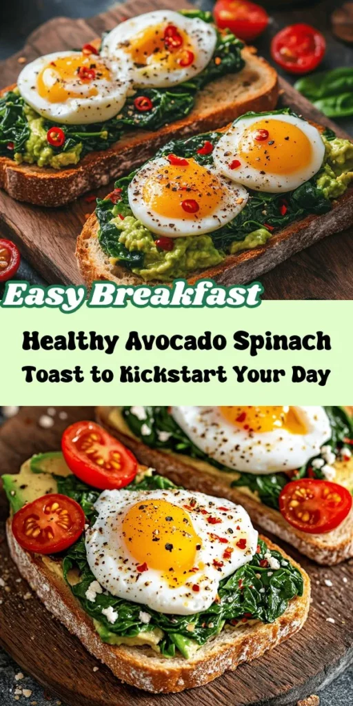 Start your day on the right foot with this nutritious Avocado & Spinach Breakfast Toast! Packed with whole-grain goodness, creamy avocado, and nutrient-rich spinach, this simple yet delicious recipe is perfect for busy mornings or a leisurely brunch. Customize it with your favorite toppings like poached eggs, feta cheese, or fresh herbs for a breakfast that’s as satisfying as it is healthy. Discover how to make this delightful toast and enjoy a scrumptious boost of energy to fuel your day!