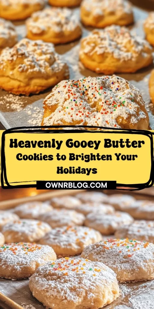 Discover the magic of Heavenly Gooey Butter Cookies, a festive favorite that captures the essence of holiday baking! With their rich flavor and melt-in-your-mouth texture, these cookies are easy to make and perfect for sharing. Embrace the simplicity of this delightful recipe, featuring cream cheese and yellow cake mix for a gooey, sweet treat. Whether dusted with powdered sugar or decorated with sprinkles, they add a cheerful touch to any festive gathering. Perfect for cookie exchanges, gifting, or enjoying with a warm drink, these cookies will fill your home with the sweet aroma of the holidays. Get ready to bake and delight your loved ones with this holiday classic!