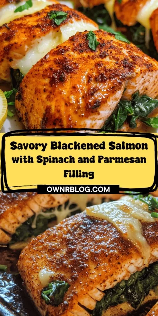 Indulge in the deliciousness of Blackened Salmon Stuffed with Spinach and Parmesan Cheese! This dish offers a perfect combination of crispy, smoky salmon and a creamy, nutrient-rich filling. Packed with omega-3s, vitamins, and flavors, it's a healthy choice for any occasion. Elevate your dinner with this impressive recipe that’s easy to prepare and sure to delight. Try it tonight for a tasty and satisfying meal! #BlackenedSalmon #HealthyEating #DeliciousRecipes #DinnerInspo #Foodie