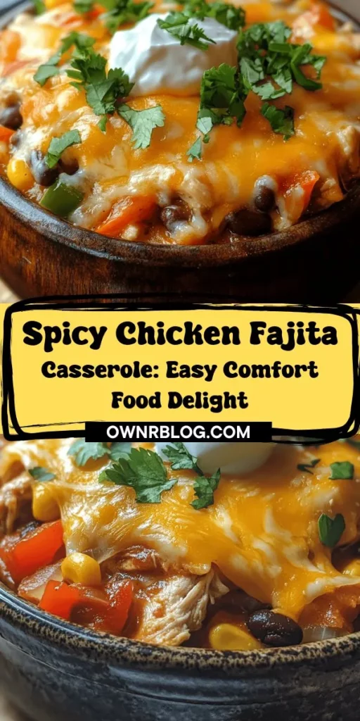 Looking for an easy and delicious meal that the whole family will love? Try this Spicy Chicken Fajita Casserole! Packed with tender shredded chicken, sautéed bell peppers, and zesty spices, all topped with gooey cheddar cheese, it’s the perfect blend of flavors and convenience. Great for family dinners or potlucks, this casserole is sure to be a crowd-pleaser! Check out the recipe today! #ChickenFajitaCasserole #EasyDinner #ComfortFood #FamilyMeals