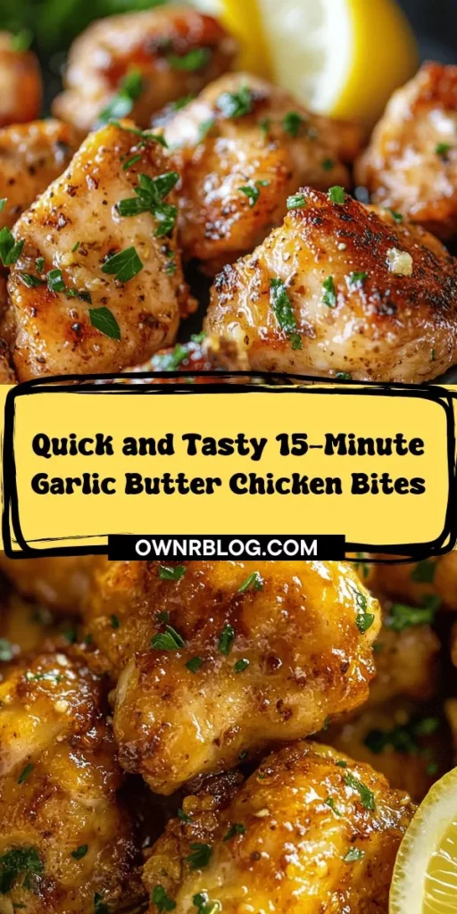 Looking for a quick dinner that doesn't compromise on flavor? Try these 15-Minute Garlic Butter Chicken Bites! This easy one-pan recipe features tender chicken coated in a rich garlic butter sauce, making it perfect for busy weeknights or special gatherings. With simple ingredients and a straightforward cooking process, you'll have a gourmet meal on the table in no time. Serve them over fluffy rice or alongside fresh greens for a delicious, well-rounded dinner. Discover how easy it is to create a flavorful dish your family and friends will love!