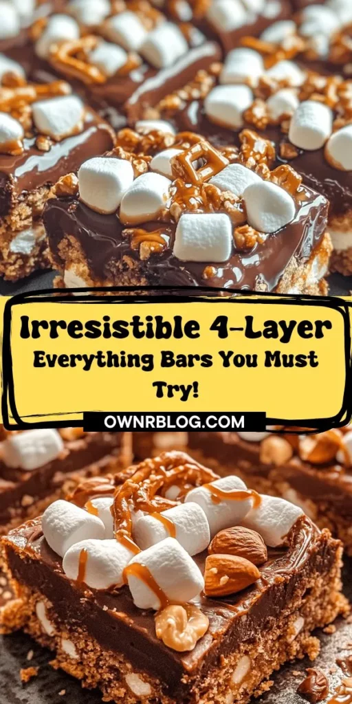 Looking for a simple yet indulgent dessert? Try these 4-Layer Everything Bars! With a buttery graham cracker crust, rich chocolate, crunchy nuts, and a sweet topping, each bite is a delightful explosion of flavors and textures. Perfect for gatherings or a sweet treat at home, they’re easy to make and sure to impress. Don’t forget to customize your bars with your favorite nuts or add-ins. Grab your baking tools and get started! #Dessert #Baking #SweetTreats #Homemade #4LayerBars