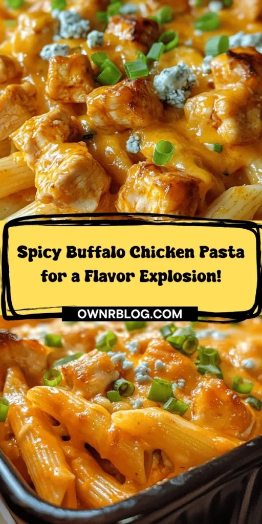 Discover the deliciousness of Spicy Buffalo Chicken Pasta! This easy-to-make dish combines zesty buffalo sauce with creamy ranch, creating a flavor explosion that’s perfect for weeknight dinners or gatherings. Packed with lean chicken and topped with melted cheese, it’s satisfying and customizable for any spice level. Elevate your comfort food game with this crowd-pleaser! #BuffaloChicken #PastaRecipe #ComfortFood #SpicyFood #EasyRecipes #FamilyDinner