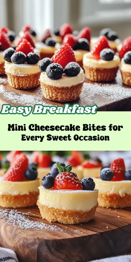 Create memorable moments with these delightful Mini Cheesecake Bites! Perfect for any occasion, these bite-sized treats combine a creamy filling with a crunchy graham cracker crust. Easy to make and highly customizable, you can top them with fresh fruit, chocolate sauce, or any topping of your choice to impress your guests. Indulge in flavors from classic New York style to seasonal variations, all while enjoying portion control. Learn how to whip up these delectable desserts that are sure to satisfy your sweet tooth and elevate your gatherings. Enjoy a deliciously fun baking adventure!